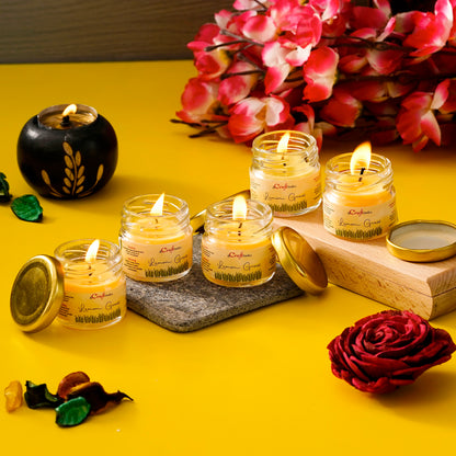🍋 Set of 5 Lemongrass Scented Mini Jar Candles – Fresh & Relaxing ✨