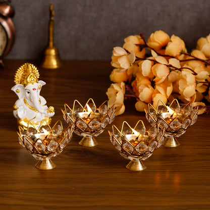 RadiantGlow™ Lotus Crystal Tea Light Holders – Set of 4