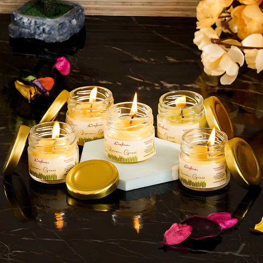 🍋 Set of 5 Lemongrass Scented Mini Jar Candles – Fresh & Relaxing ✨